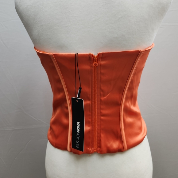 Fashion Nova Vibrant Orange Satin Corset Top - Picture 4 of 8